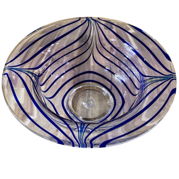 Vintage Metropolitan Museum of Art Cobalt Blue & Clear Swirl Art Glass Bowl - Picture 2 of 10